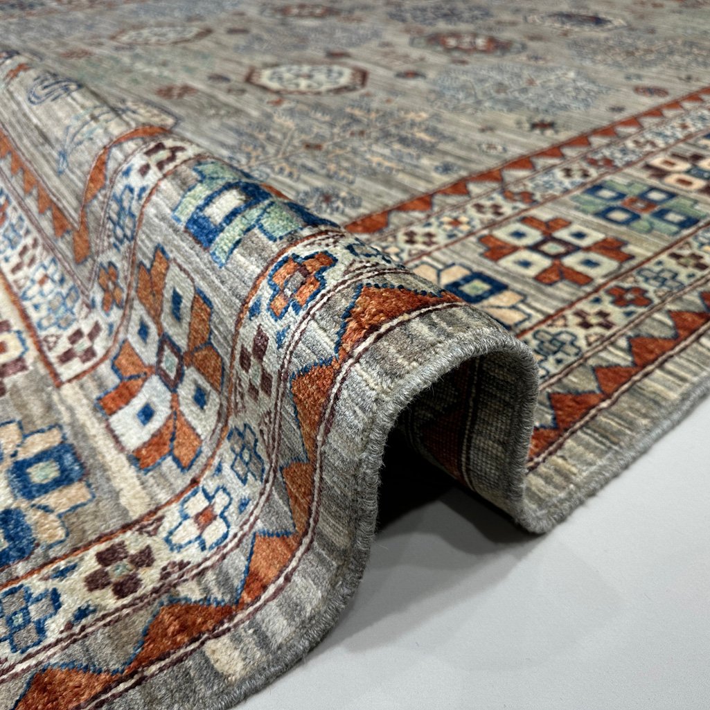 El Dokuma Natural Gri Afgan Kabile Yün Halı (245x305 cm) - Görsel 4