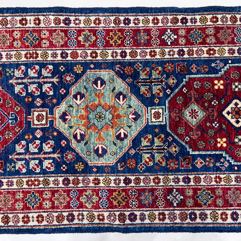 El Dokuma Lacivert Afgan Kabile Yün Yolluk Halı (80x250 cm) - Görsel 8
