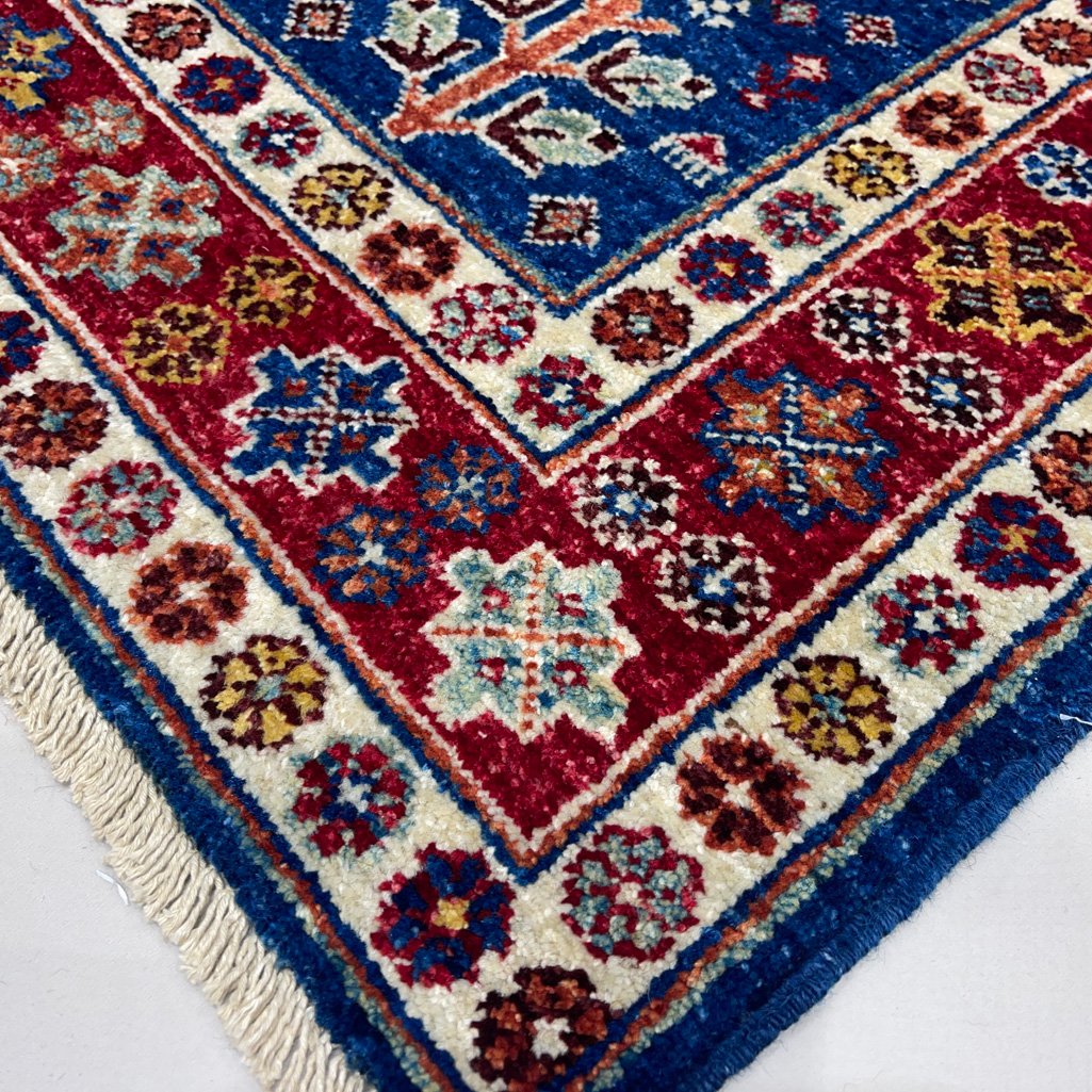 El Dokuma Lacivert Afgan Kabile Yün Yolluk Halı (80x250 cm) - Görsel 9