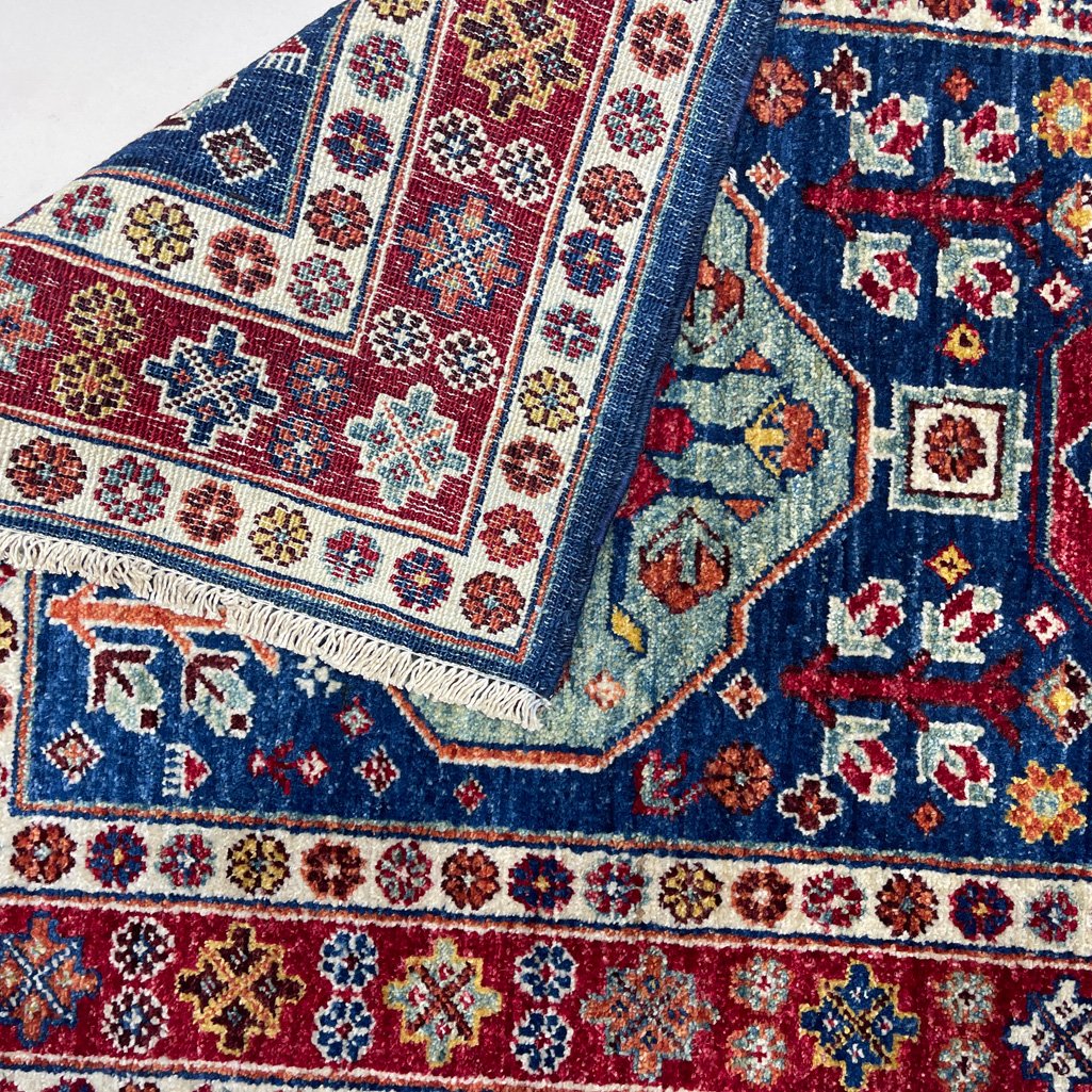 El Dokuma Lacivert Afgan Kabile Yün Yolluk Halı (80x250 cm) - Görsel 6