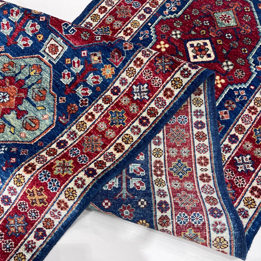 El Dokuma Lacivert Afgan Kabile Yün Yolluk Halı (80x250 cm) - Görsel 4