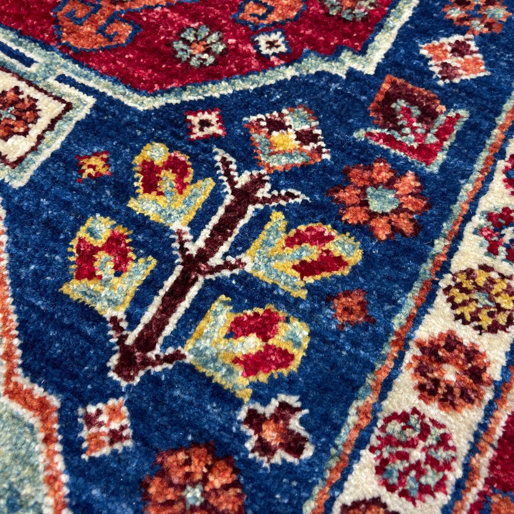 El Dokuma Lacivert Afgan Kabile Yün Yolluk Halı (80x250 cm) - Görsel 5