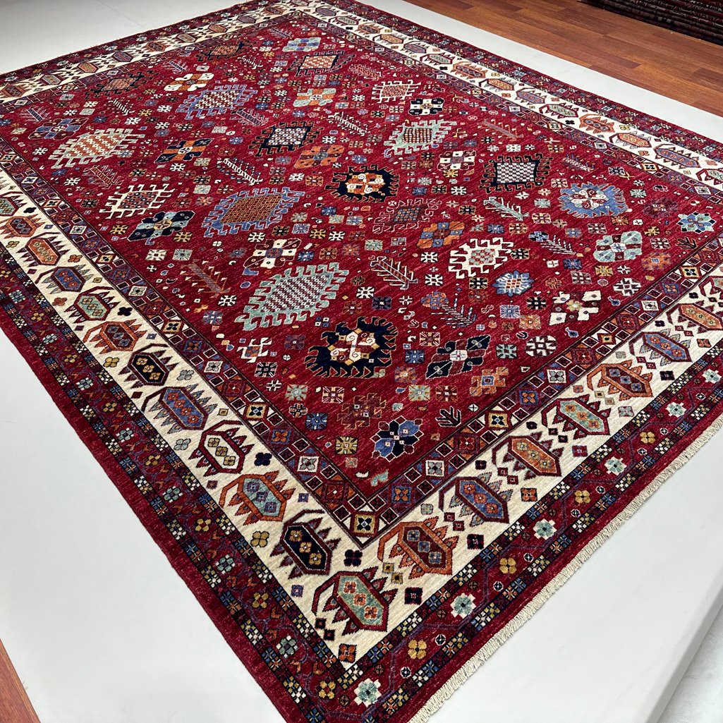 El Dokuma Kırmızı İran Kaşkai Yün Halı (280x370 cm) - Görsel 7