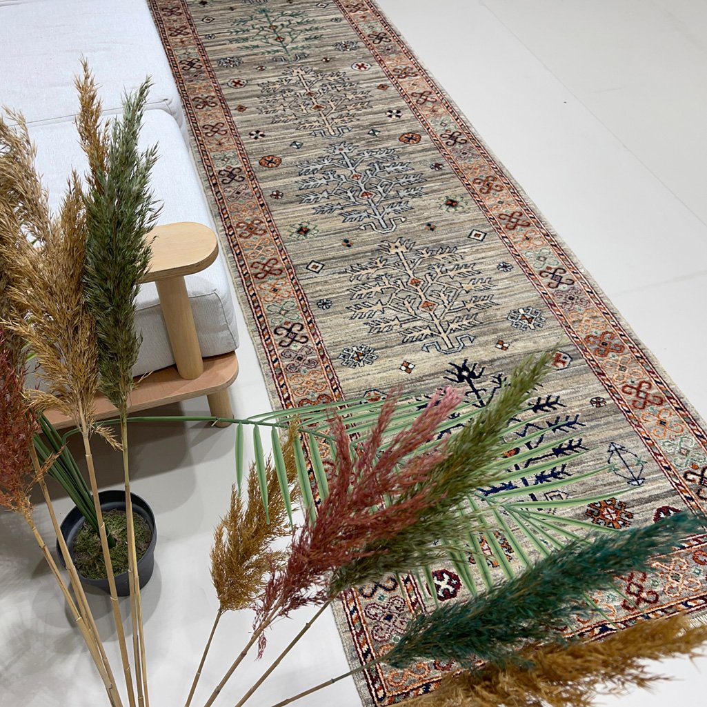 El Dokuma Natural Gri Afgan Kabile Yün Yolluk Halı (85x305 cm) - Görsel 2