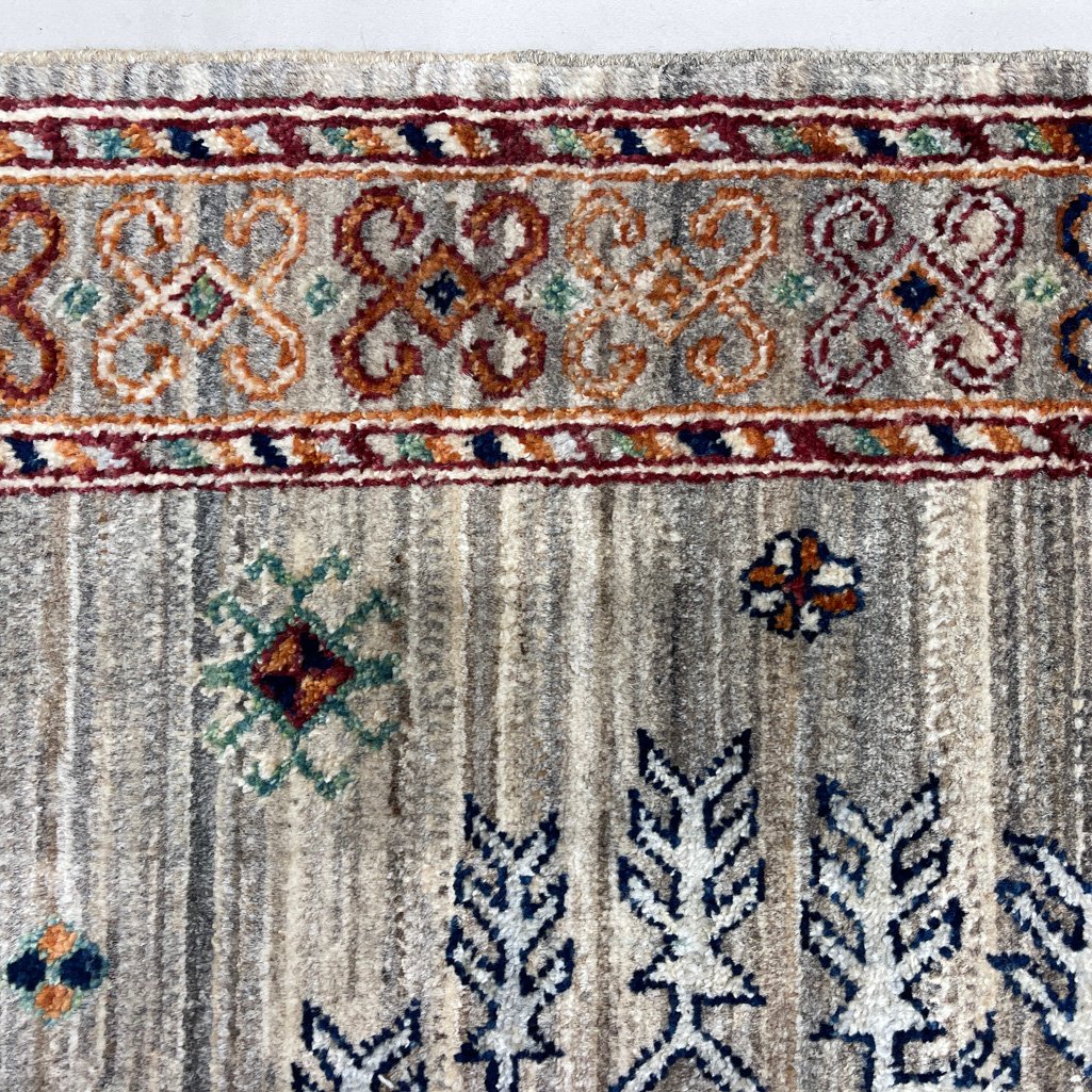 El Dokuma Natural Gri Afgan Kabile Yün Yolluk Halı (85x305 cm) - Görsel 4