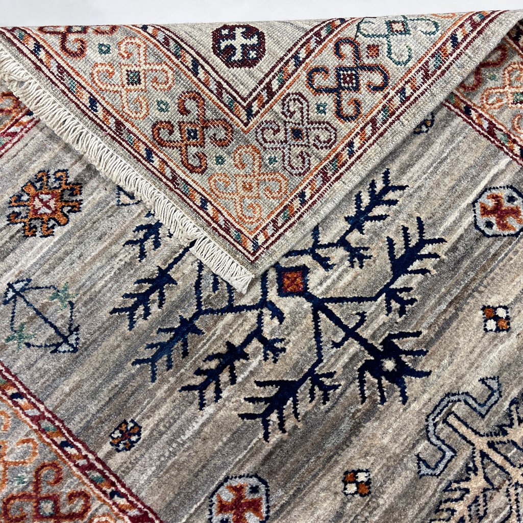 El Dokuma Natural Gri Afgan Kabile Yün Yolluk Halı (85x305 cm) - Görsel 6
