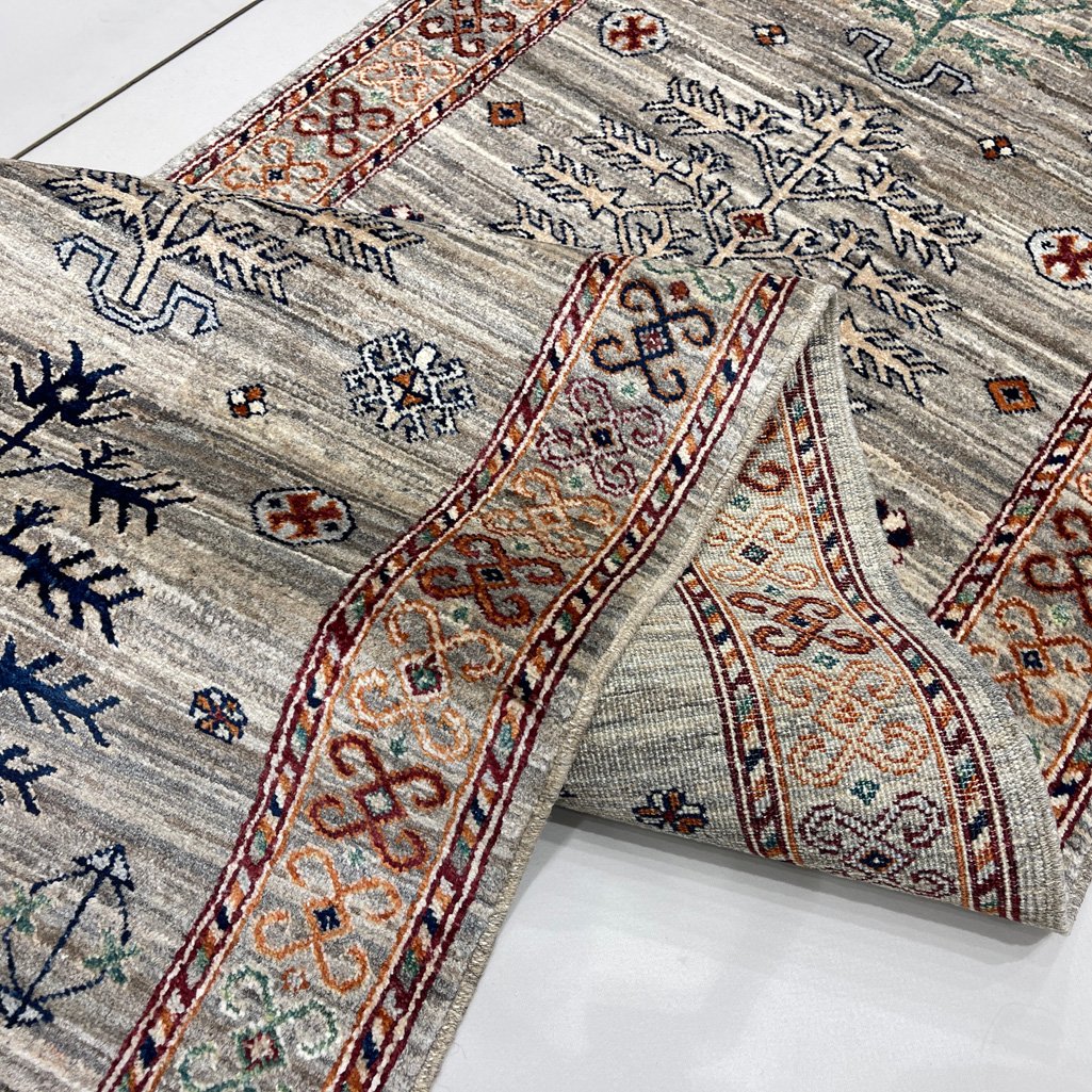 El Dokuma Natural Gri Afgan Kabile Yün Yolluk Halı (85x305 cm) - Görsel 3