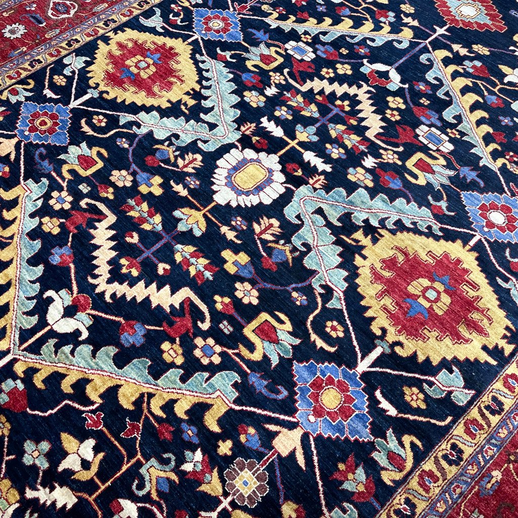 El Dokuma Lacivert Afgan Kabile Yün Halı (280x360 cm) - Görsel 4