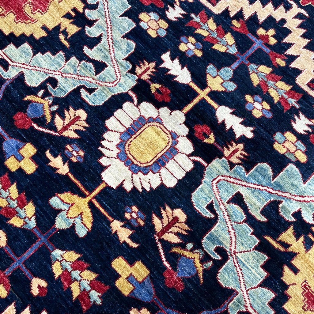 El Dokuma Lacivert Afgan Kabile Yün Halı (280x360 cm) - Görsel 2