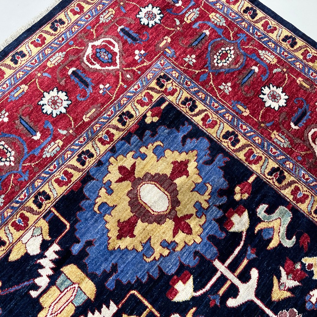 El Dokuma Lacivert Afgan Kabile Yün Halı (280x360 cm) - Görsel 5