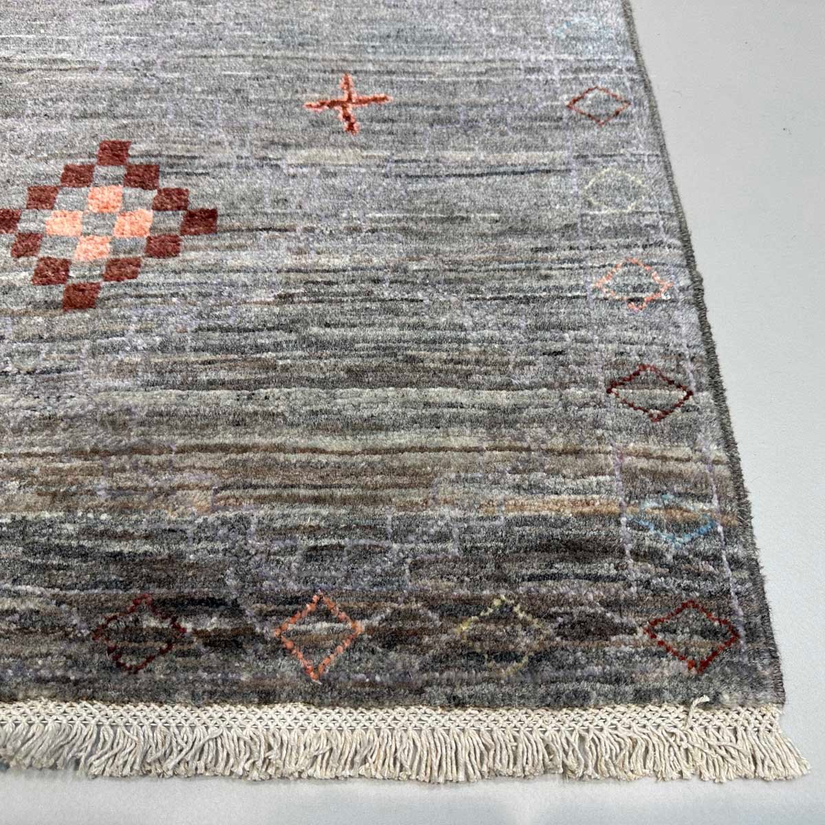 El Dokuma Gri Modern Yün Yolluk Halı (70x250 cm) - Görsel 7