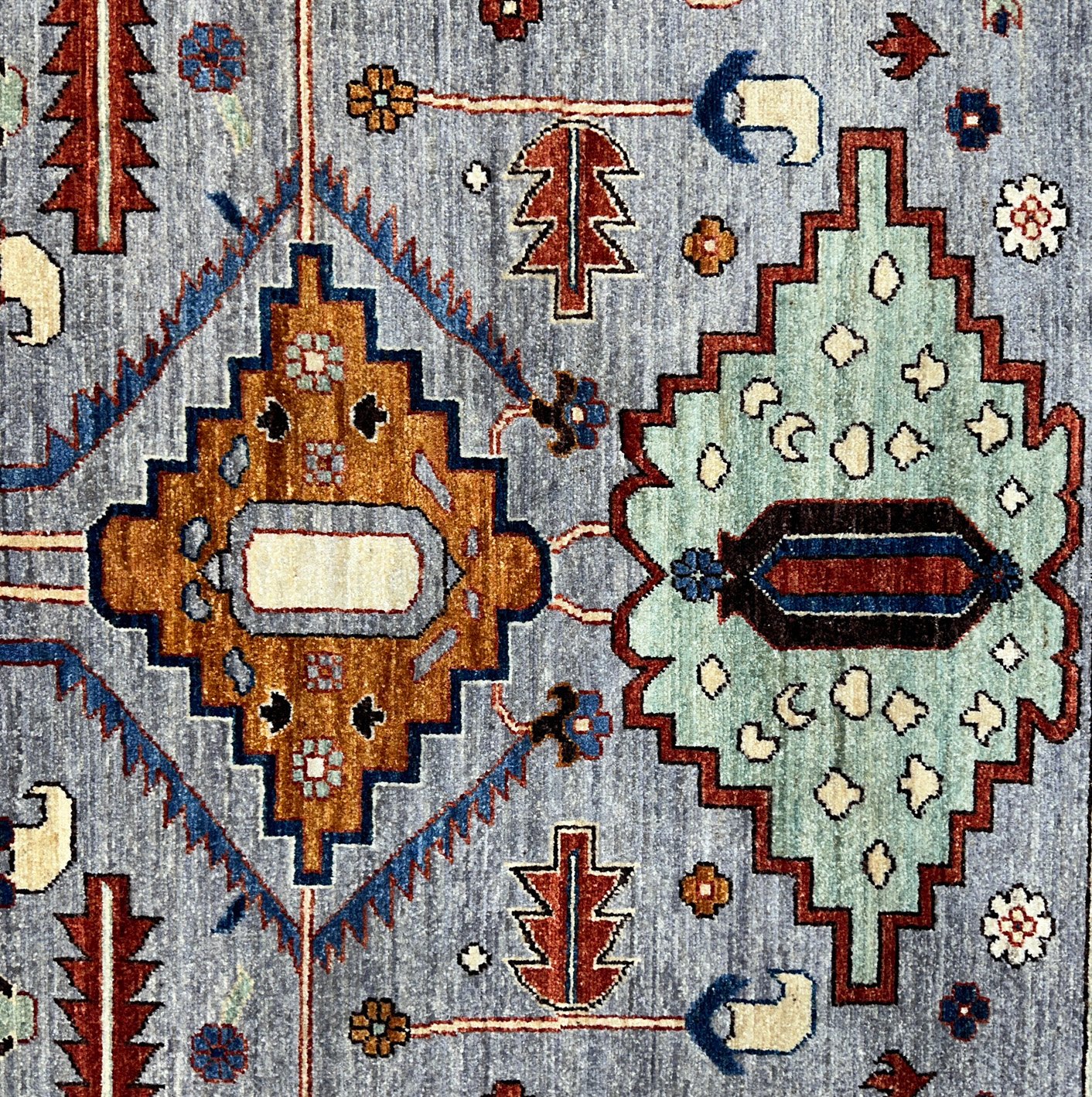 El Dokuma Mavi Uşak Yün Halı (280x370 cm) - Görsel 2