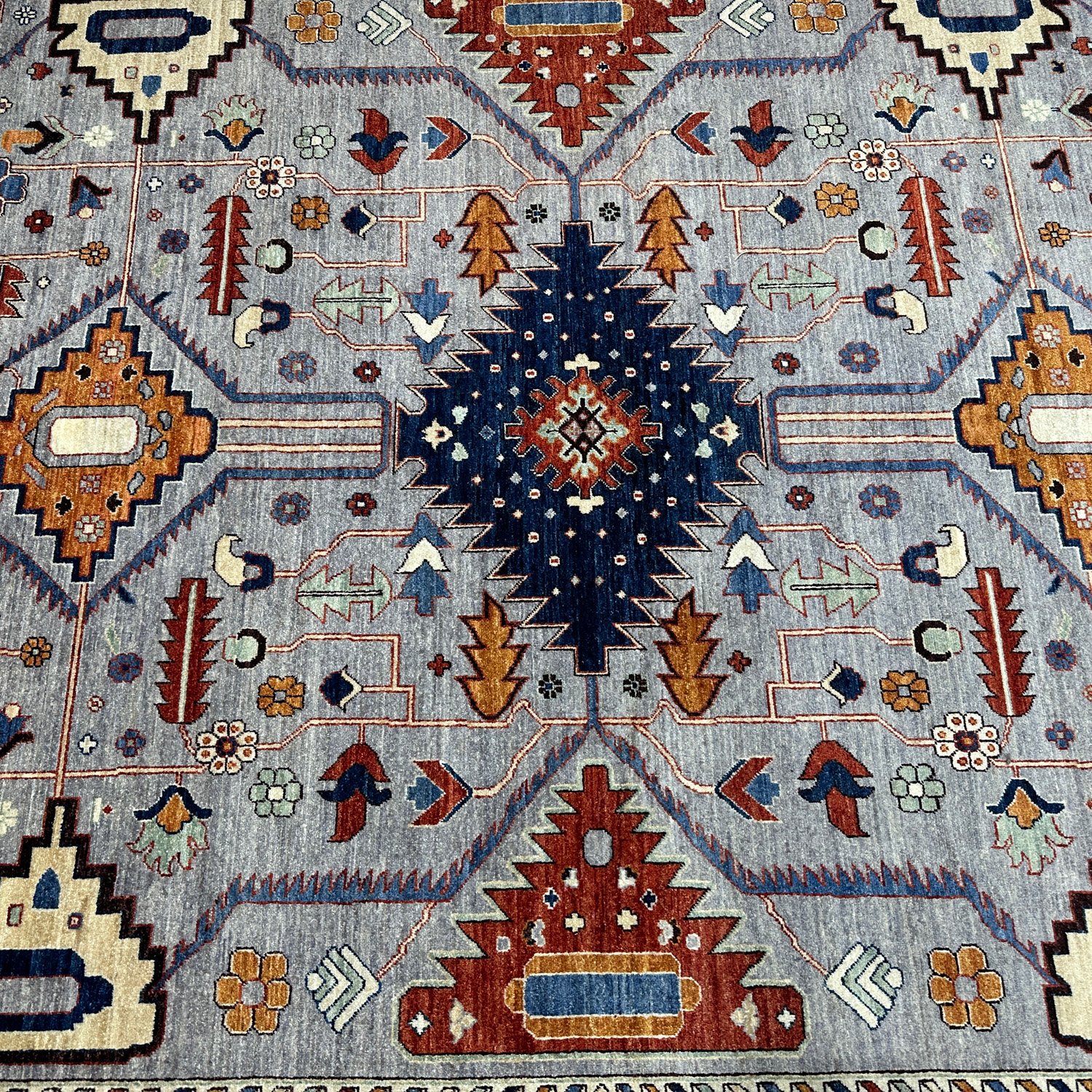 El Dokuma Mavi Uşak Yün Halı (280x370 cm) - Görsel 4