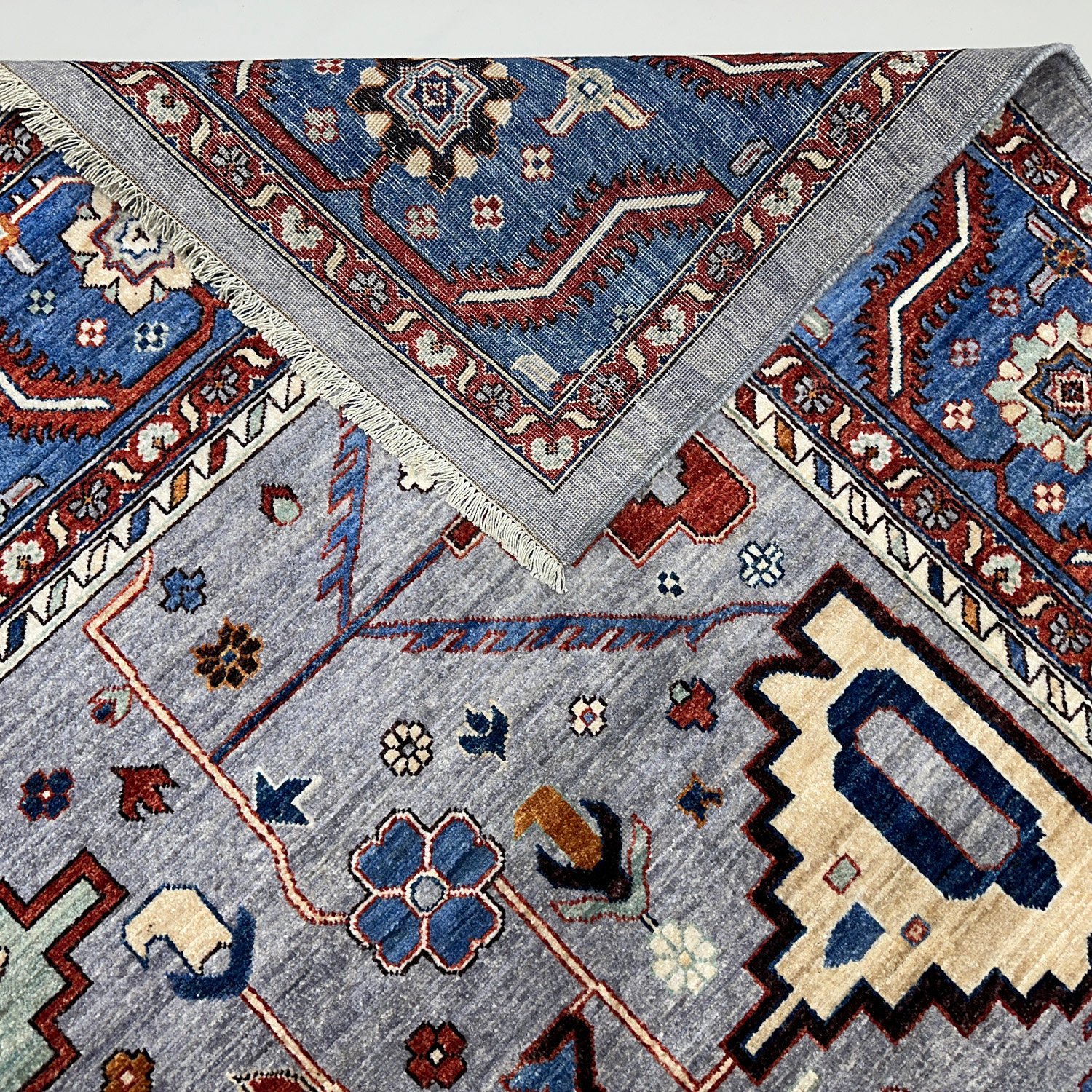 El Dokuma Mavi Uşak Yün Halı (280x370 cm) - Görsel 7