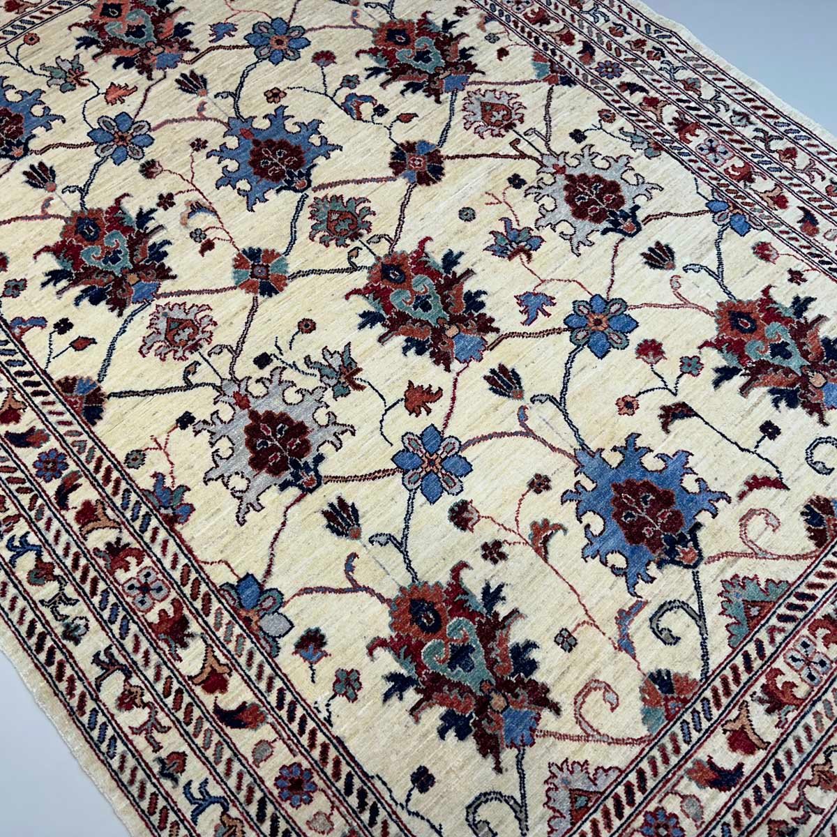 El Dokuma Afgan Sultani Beyaz Yün Halı (174x240 cm) - Görsel 5