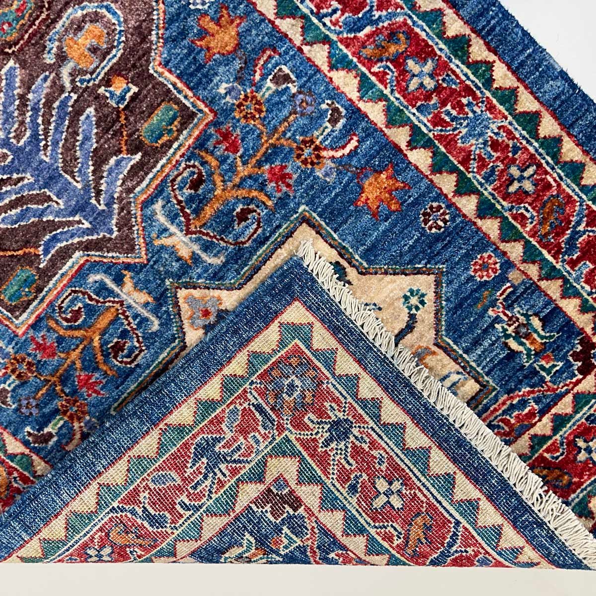 El Dokuma Mavi Afgan Kabile Yün Yolluk Halı (80x300 cm) - Görsel 5