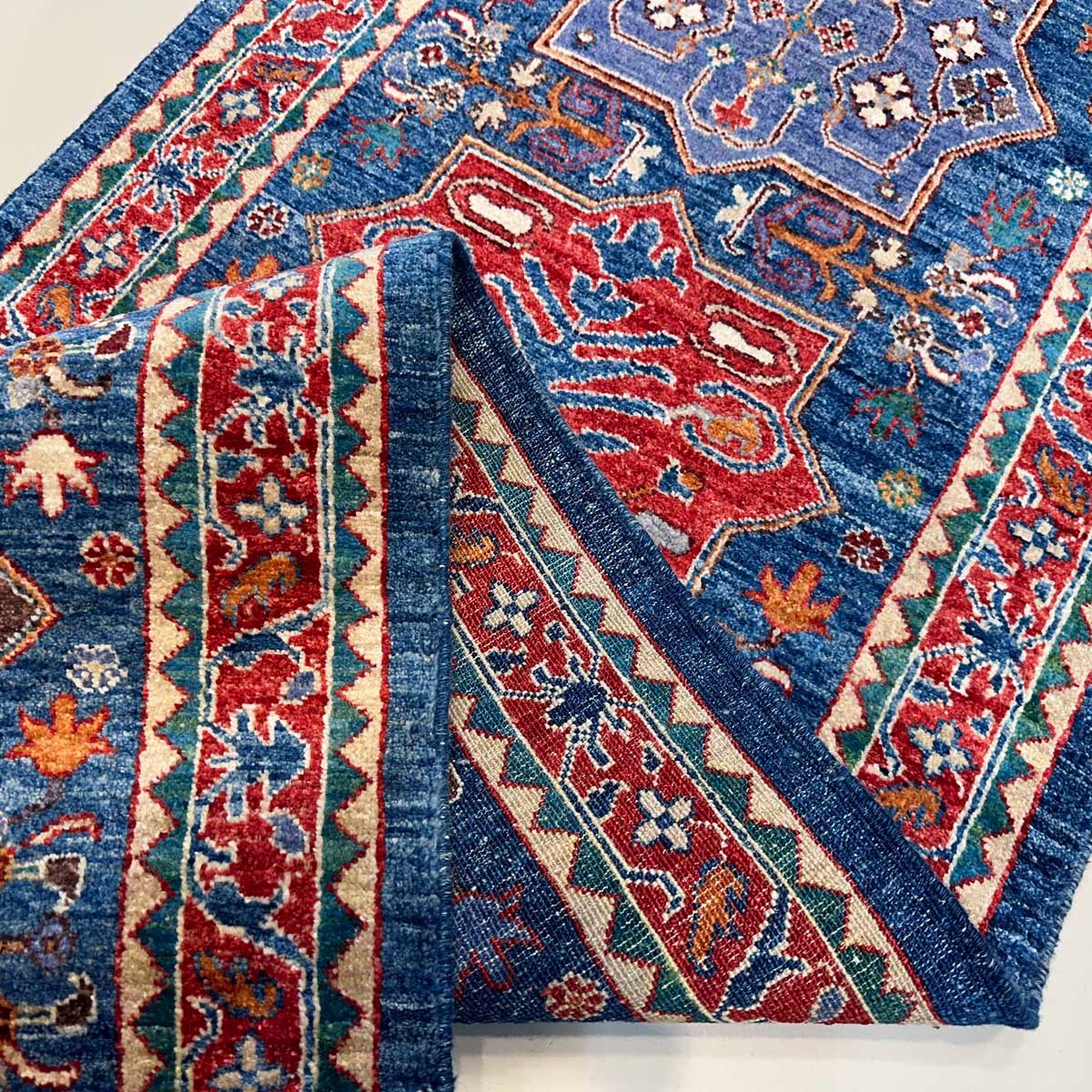El Dokuma Mavi Afgan Kabile Yün Yolluk Halı (80x300 cm) - Görsel 2