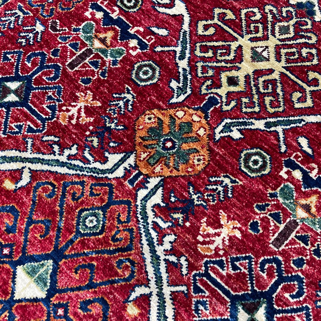 El Dokuma Kırmızı Afgan Kabile Yün Halı (150x230 cm) - Görsel 2