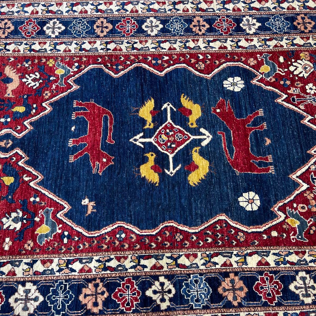 El Dokuma Lacivert Afgan Kabile Yün Halı (160x220 cm) - Görsel 8