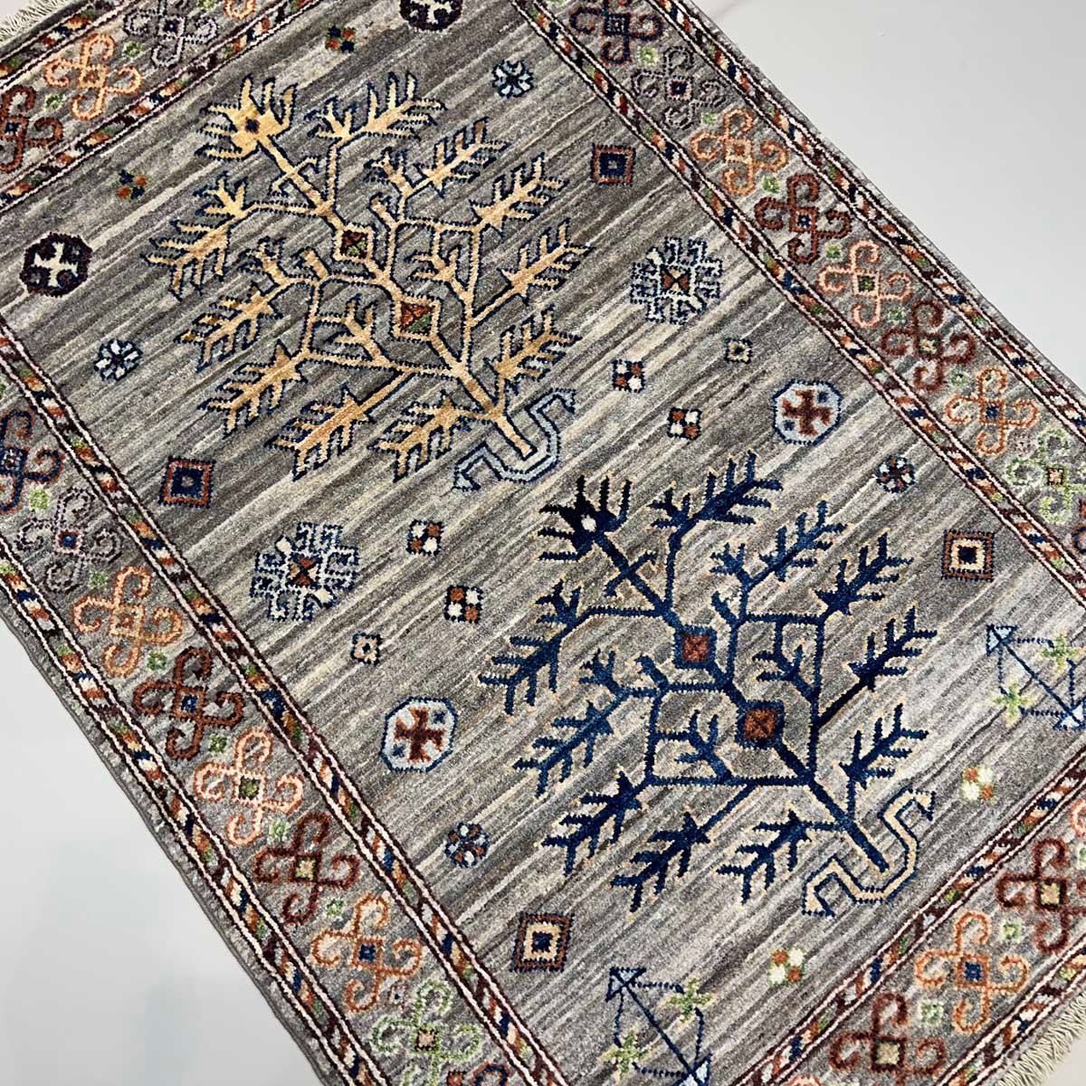 El Dokuma Natural Gri Afgan Kabile Yün Halı (80x120 cm) - Görsel 5