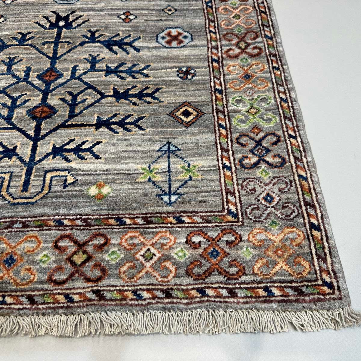 El Dokuma Natural Gri Afgan Kabile Yün Halı (80x120 cm) - Görsel 3