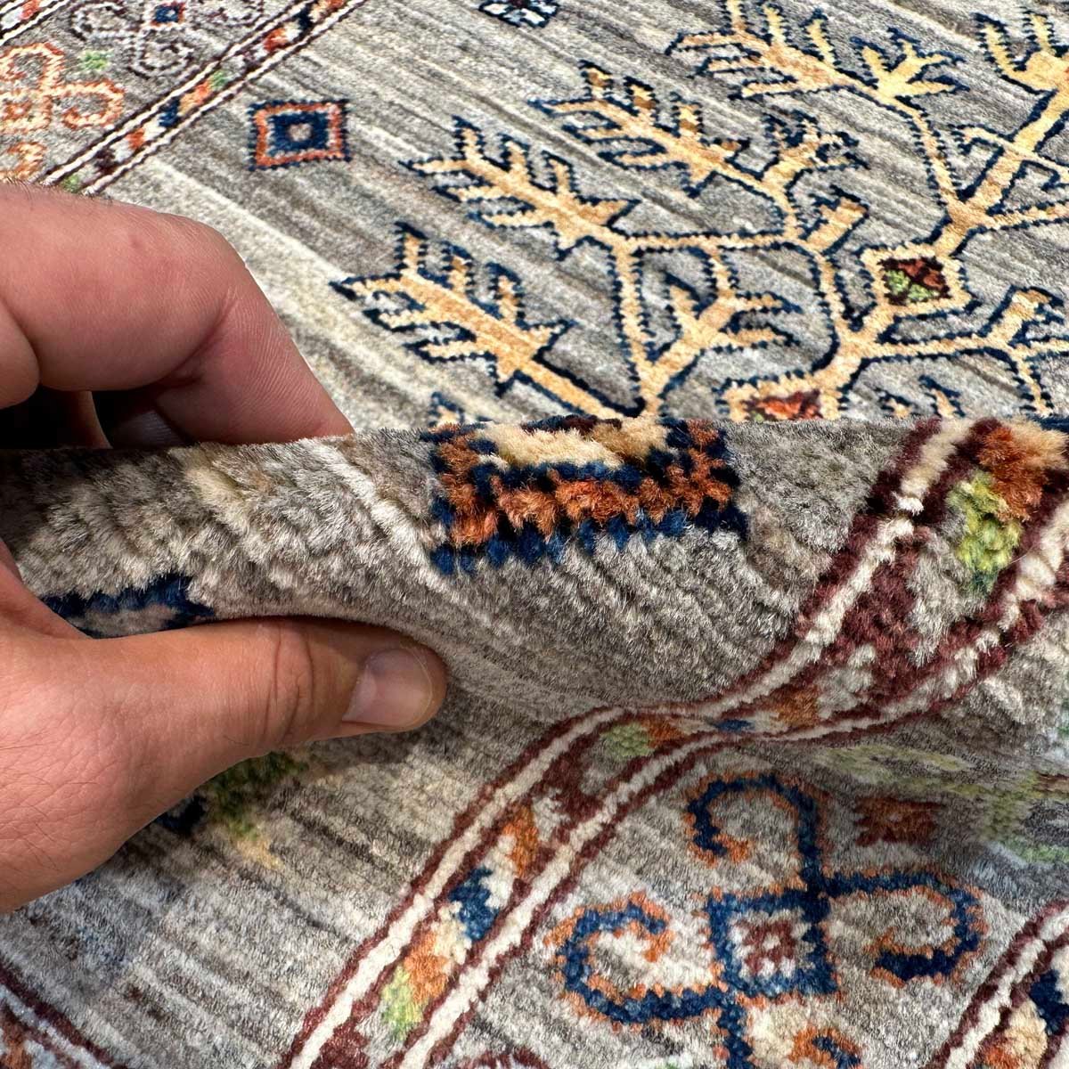 El Dokuma Natural Gri Afgan Kabile Yün Halı (80x120 cm) - Görsel 4