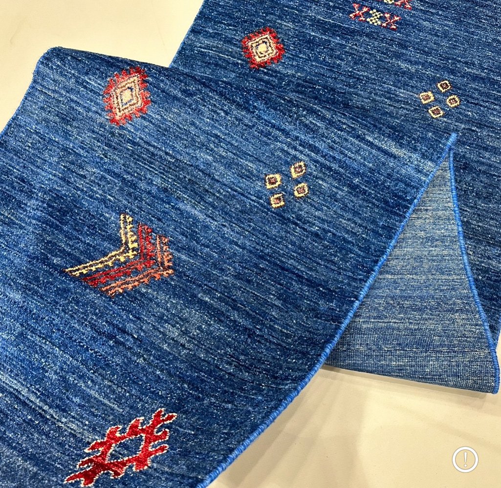 El Dokuma Mavi Modern Yün Yolluk Halı (85x390 cm) - Görsel 9