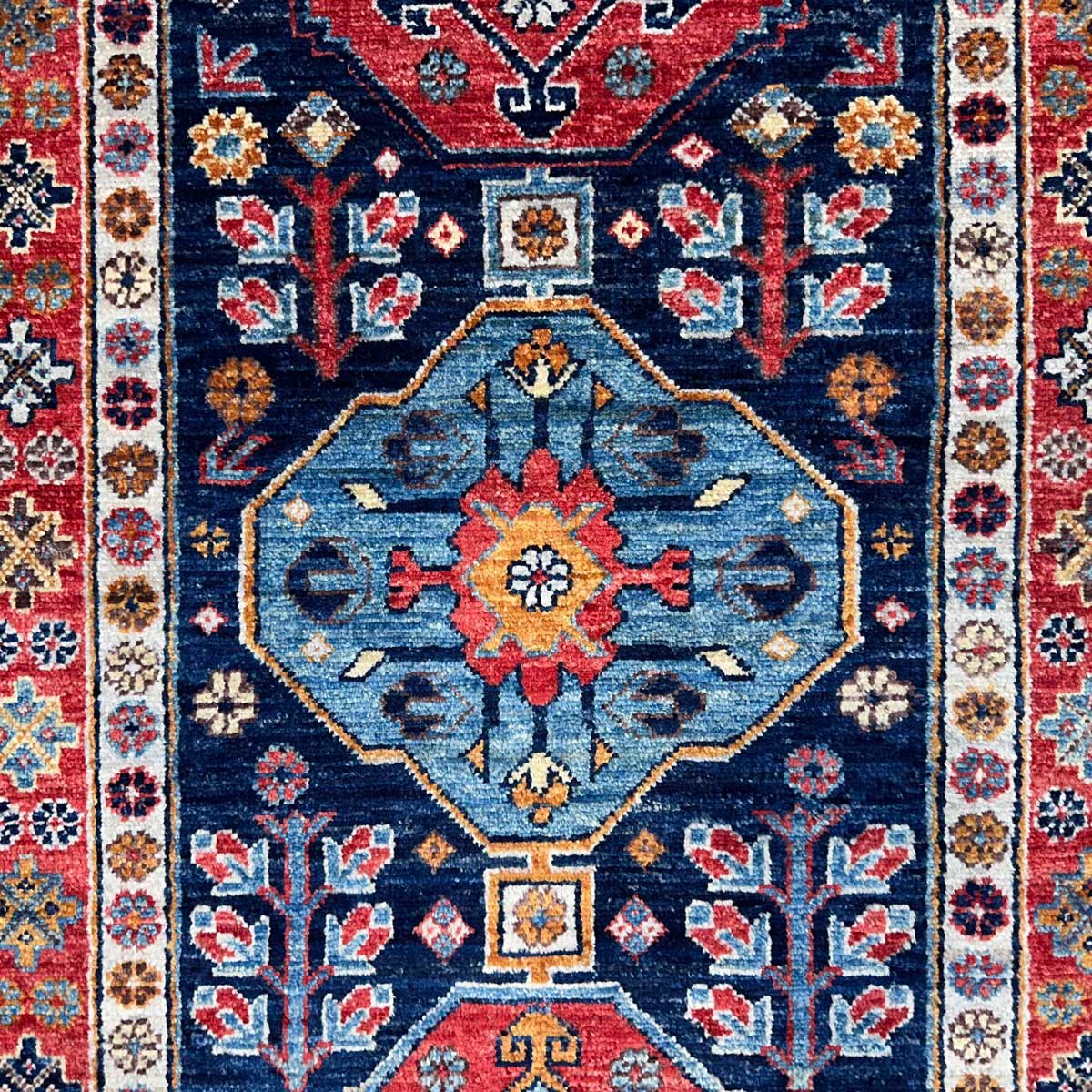 El Dokuma Lacivert Afgan Kabile Yün Yolluk Halı (80x390 cm) - Görsel 2
