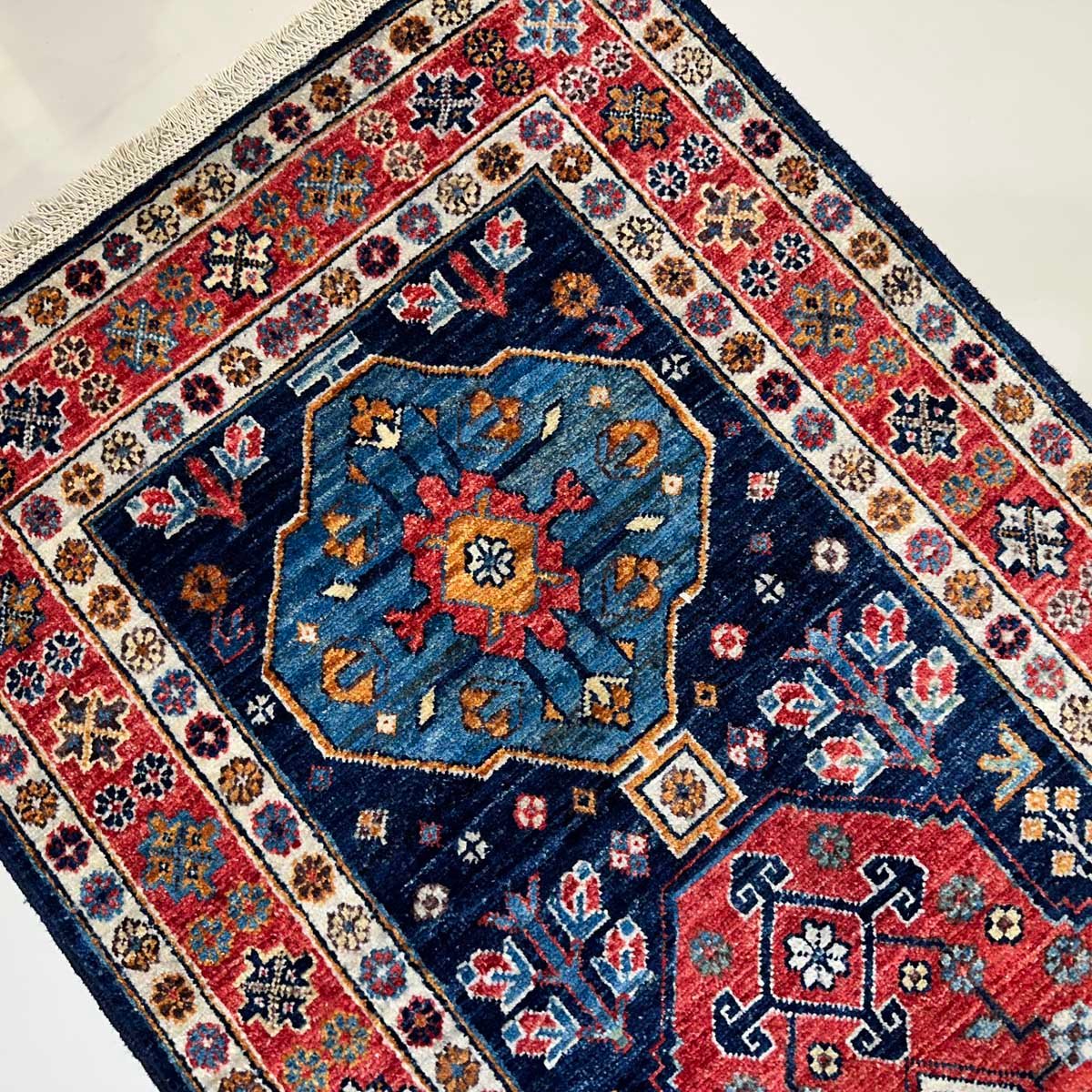 El Dokuma Lacivert Afgan Kabile Yün Yolluk Halı (80x390 cm) - Görsel 8