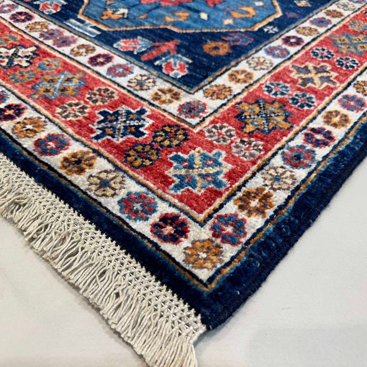 El Dokuma Lacivert Afgan Kabile Yün Yolluk Halı (80x390 cm) - Görsel 3