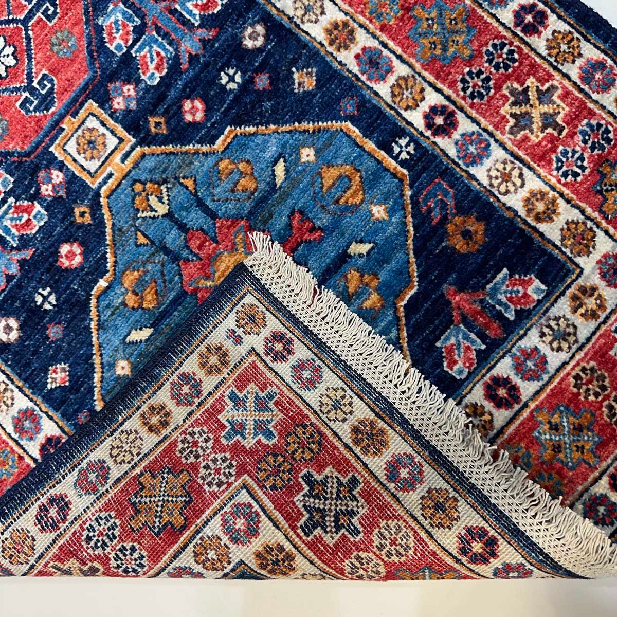 El Dokuma Lacivert Afgan Kabile Yün Yolluk Halı (80x390 cm) - Görsel 6