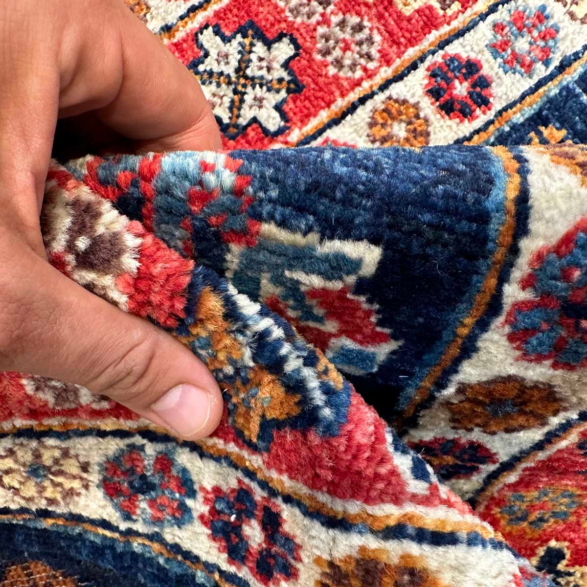 El Dokuma Lacivert Afgan Kabile Yün Yolluk Halı (80x390 cm) - Görsel 4