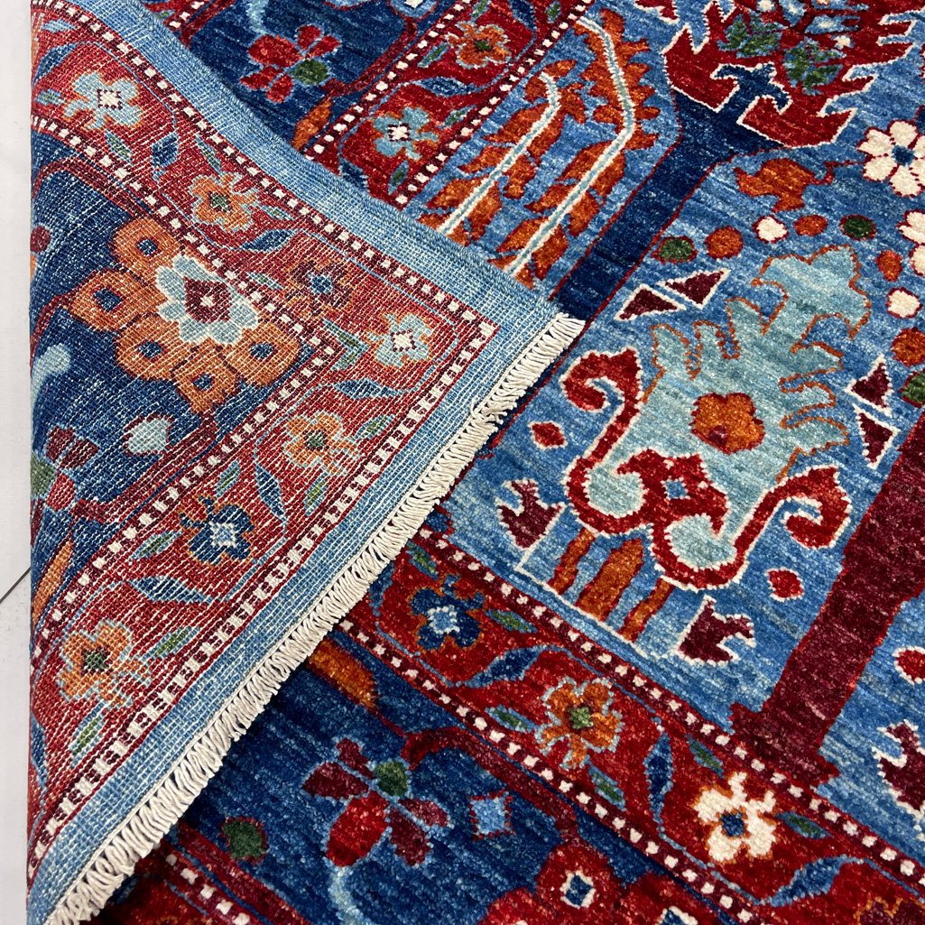 El Dokuma Mavi Ağaç Motifli Afgan Kabile Yün Halı (155x185 cm) - Görsel 6