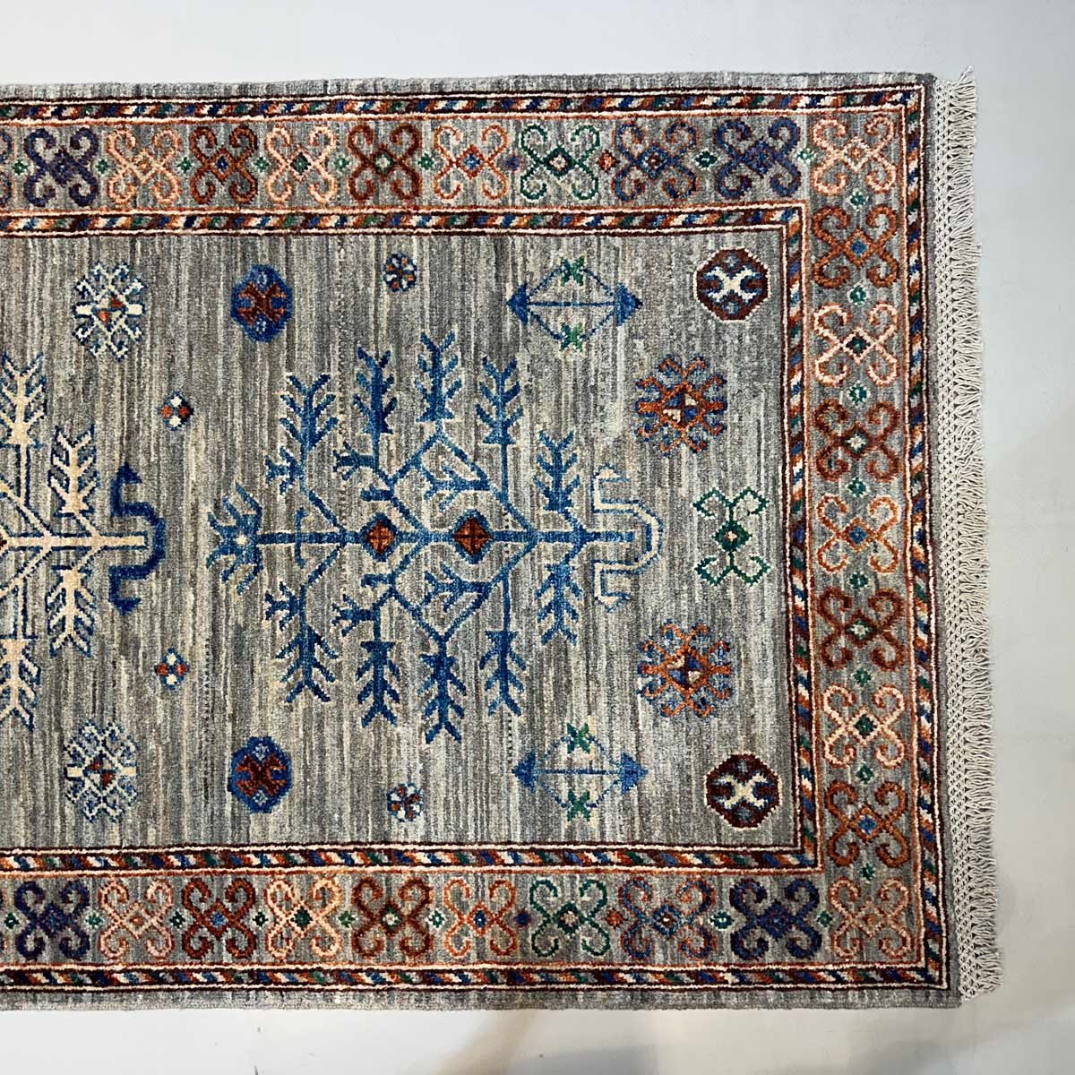 El Dokuma Natural Gri Afgan Kabile Yün Yolluk Halı (85x350 cm) - Görsel 7