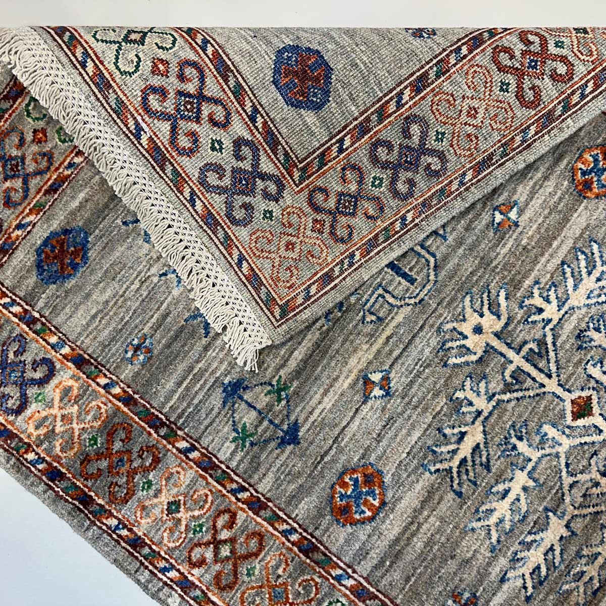 El Dokuma Natural Gri Afgan Kabile Yün Yolluk Halı (85x350 cm) - Görsel 5