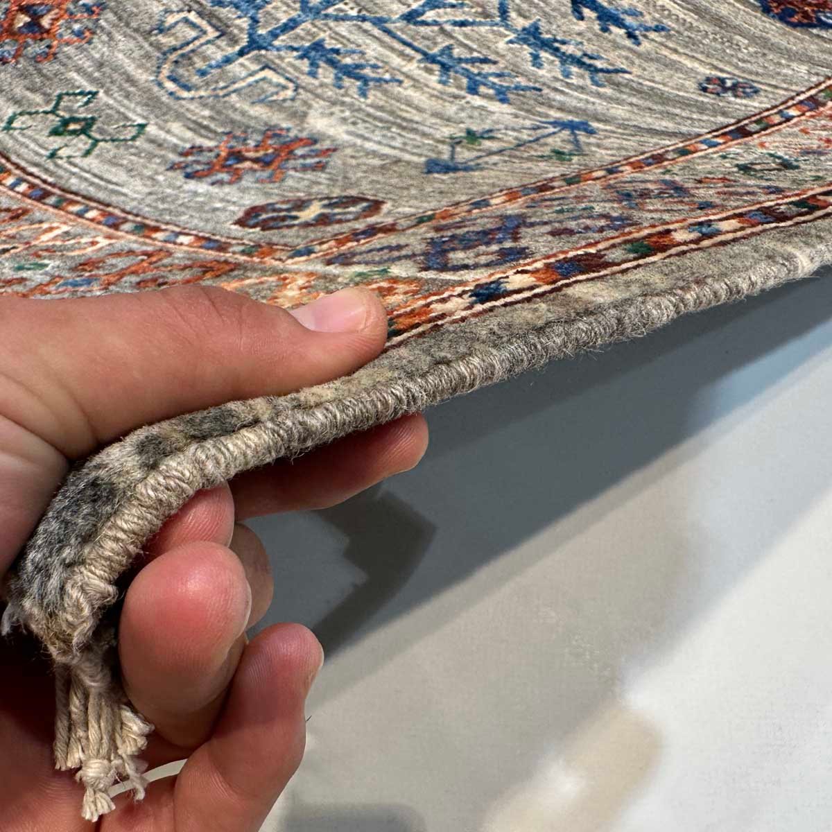 El Dokuma Natural Gri Afgan Kabile Yün Yolluk Halı (85x350 cm) - Görsel 8