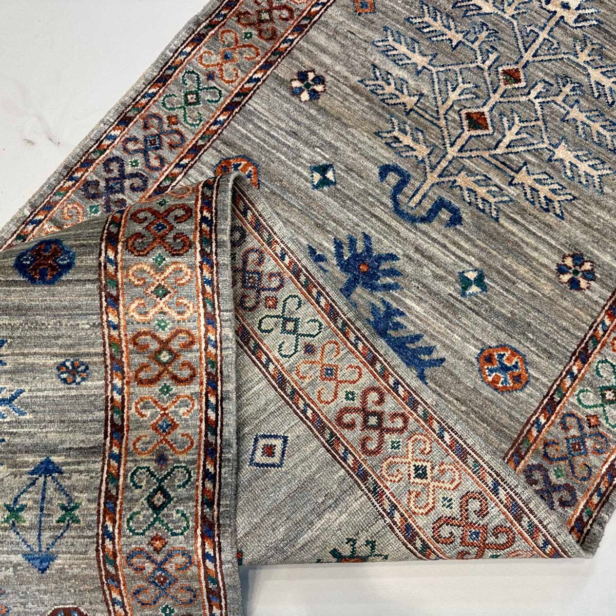 El Dokuma Natural Gri Afgan Kabile Yün Yolluk Halı (85x350 cm) - Görsel 9