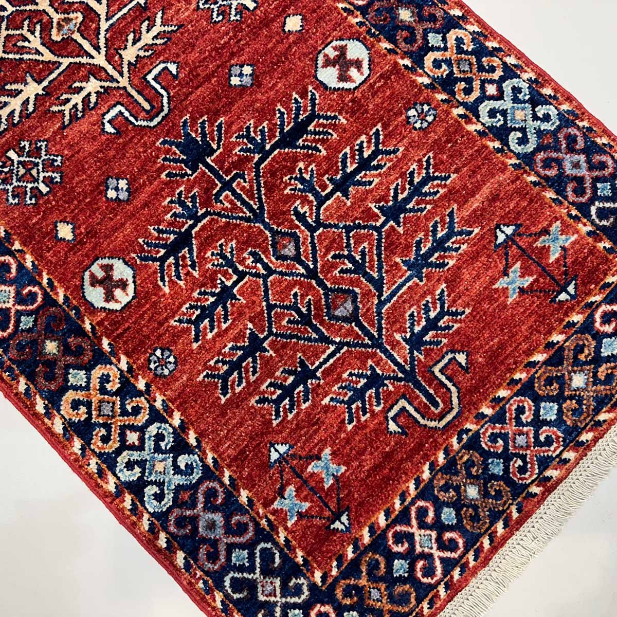 El Dokuma Kırmızı Afgan Kabile Yün Yolluk Halı (70x250 cm) - Görsel 7
