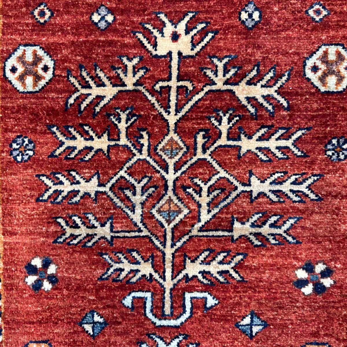 El Dokuma Kırmızı Afgan Kabile Yün Yolluk Halı (70x250 cm) - Görsel 2