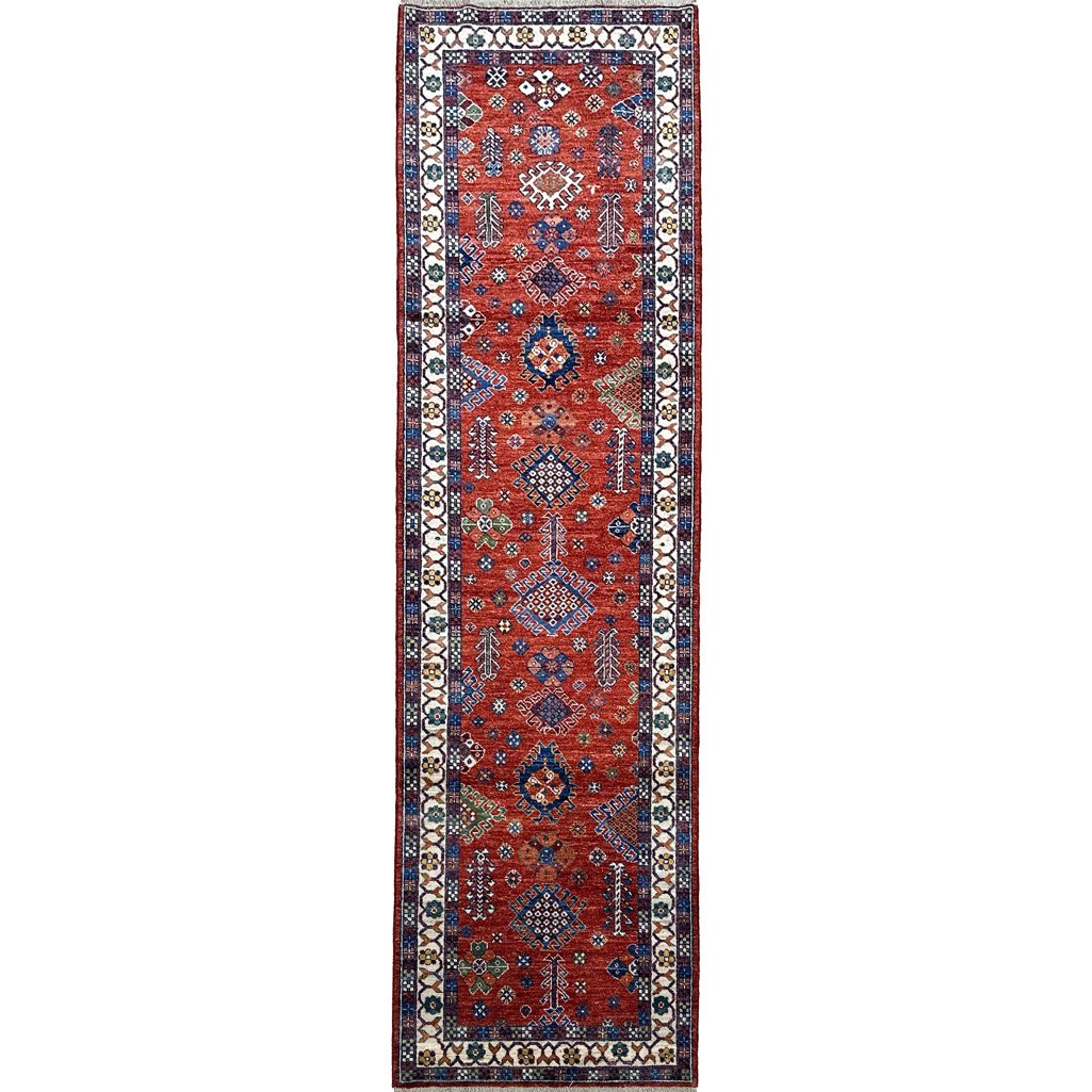 El Dokuma Kırmızı Kaşkai İran Yün Yolluk Halı (85x285 cm)