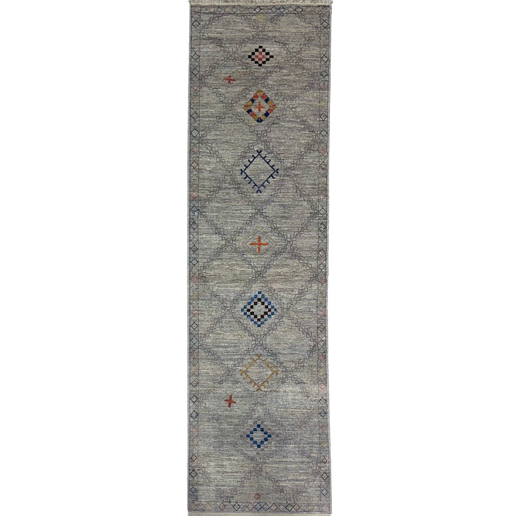 El Dokuma Natural Gri Modern Yün Yolluk Halı (80x300 cm)