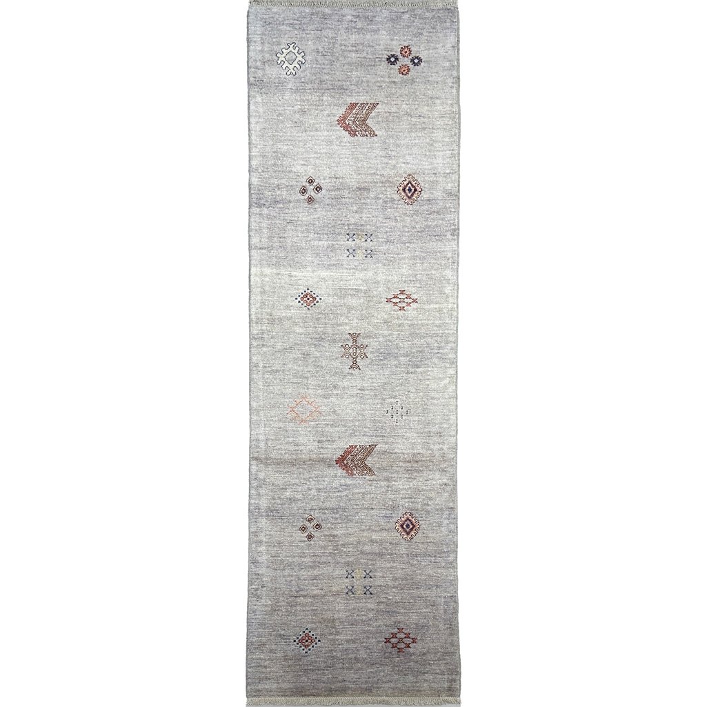 El Dokuma Natural Gri Modern Yün Yolluk Halı (80x300 cm)