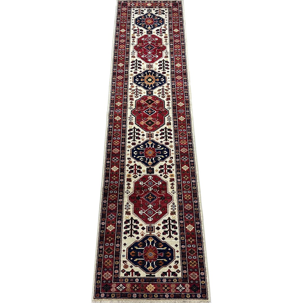El Dokuma Afgan Kabile Yün Yolluk Halı (90x390 cm)