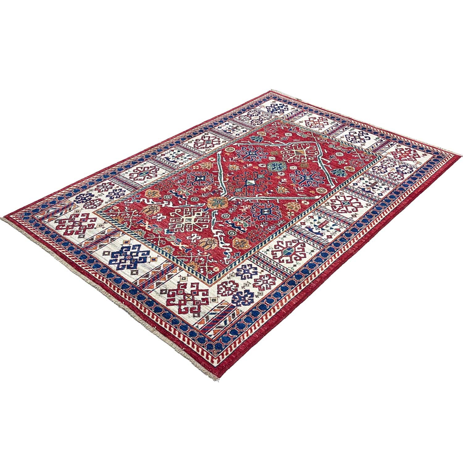 El Dokuma Kırmızı Afgan Kabile Yün Halı (150x230 cm) - Görsel 5
