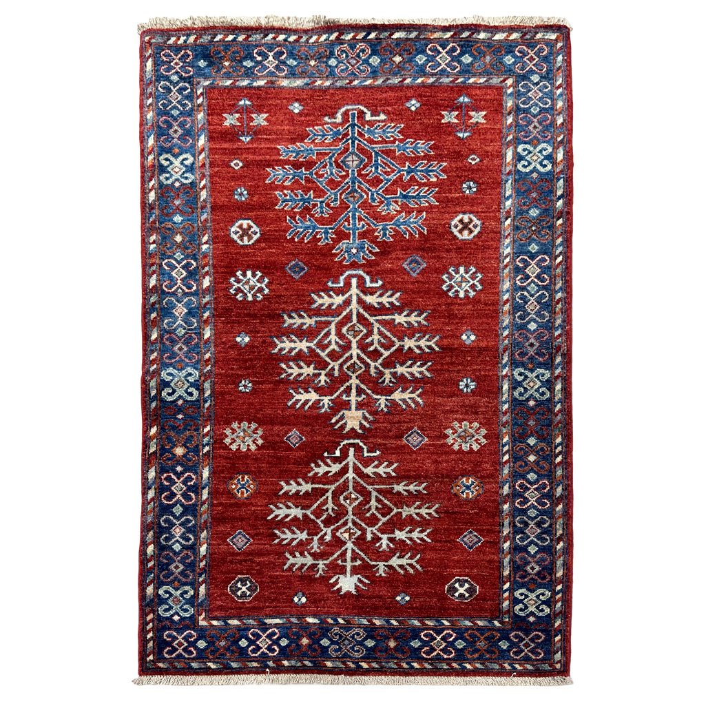 El Dokuma Kırmızı Afgan Kabile Yün Halı (100x150 cm)