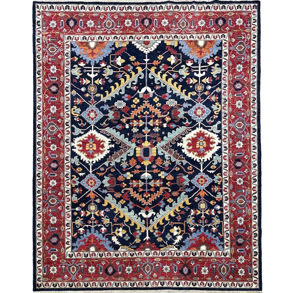El Dokuma Lacivert İran Heris Yün Halı (250x300 cm)