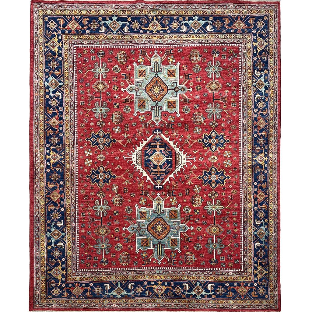 El Dokuma Kırmızı Afgan Kabile Yün Halı (250x300 cm)