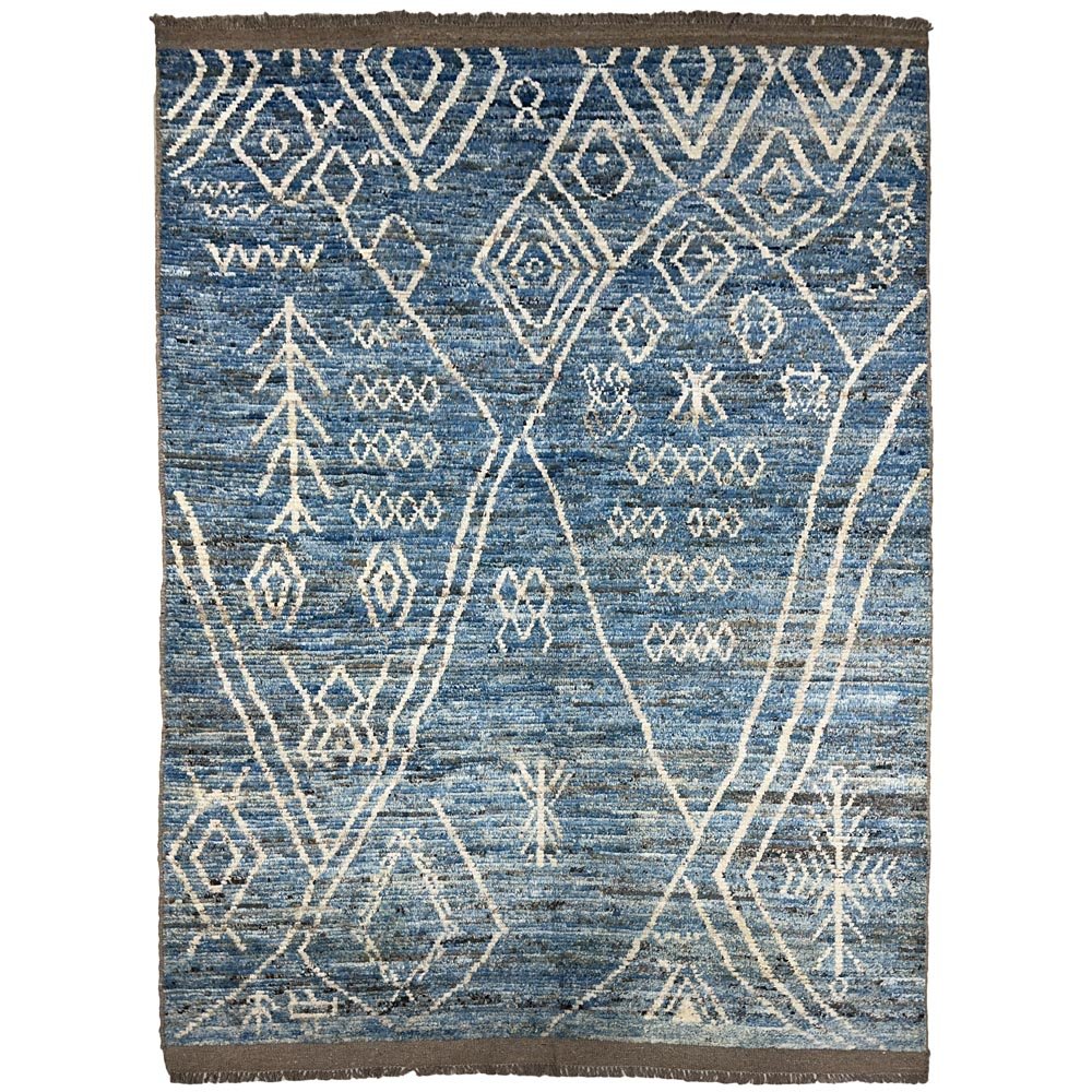 El Dokuma Bohem Fas Mavi Yün Halı (200x280 cm)