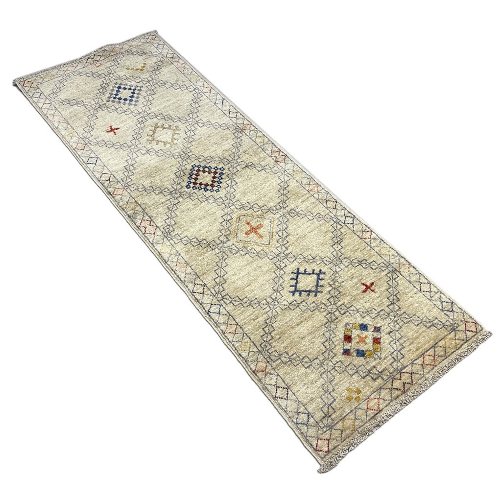 El Dokuma Bej Modern Yün Yolluk Halı (60x180 cm) - Görsel 7