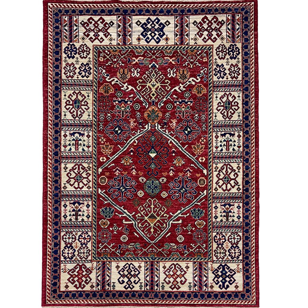 El Dokuma Kırmızı Afgan Kabile Yün Halı (150x230 cm)